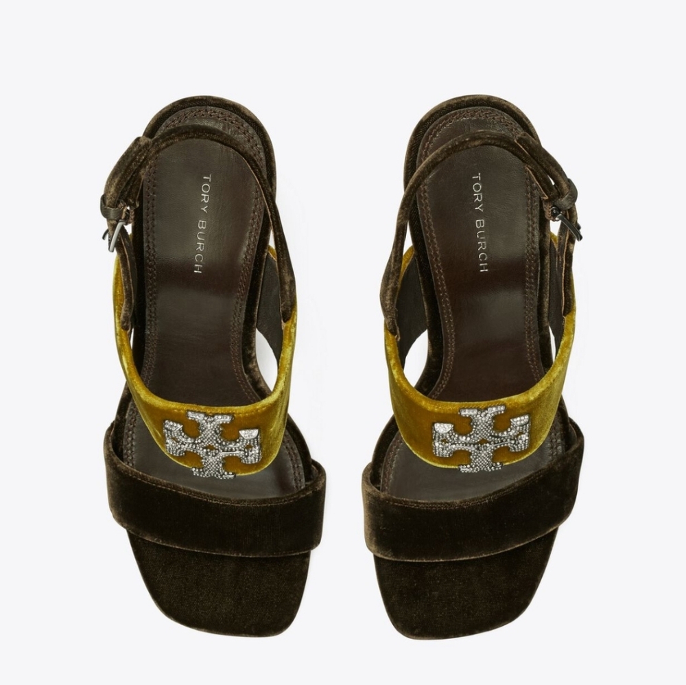 Tory Burch Velvet Pave Heel Sandals - Picture 4 of 10
